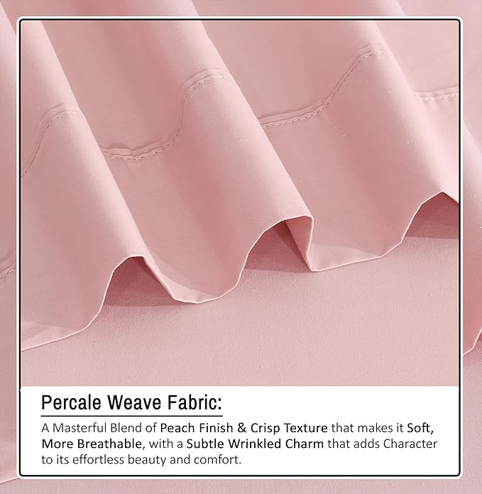 RUVANTI 100% Organic Cotton Sheets Split King, Percale Weave, GOTS Certified, 5-Piece Set, Deep Pocket 15", Crisp & Breathable, Soft Durable Bedding, Sábanas Algodón Orgánico – Peach Skin