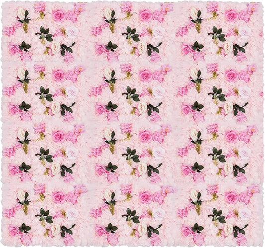 12pcs Flower Wall Panels 15.7" x 23.6" Floral Wall Artificial Flower Backdrop for Wedding Party Photo Backgrounds Light Pink