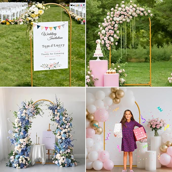 6 FT Wedding Arch Frame Backdrop Stand for Party, Balloon Arch Stand, Wedding Arches for Ceremony, Metal Gold Arch Frame Backdrop Stand for Bridal Baby Showers Birthday Decoration Photo
