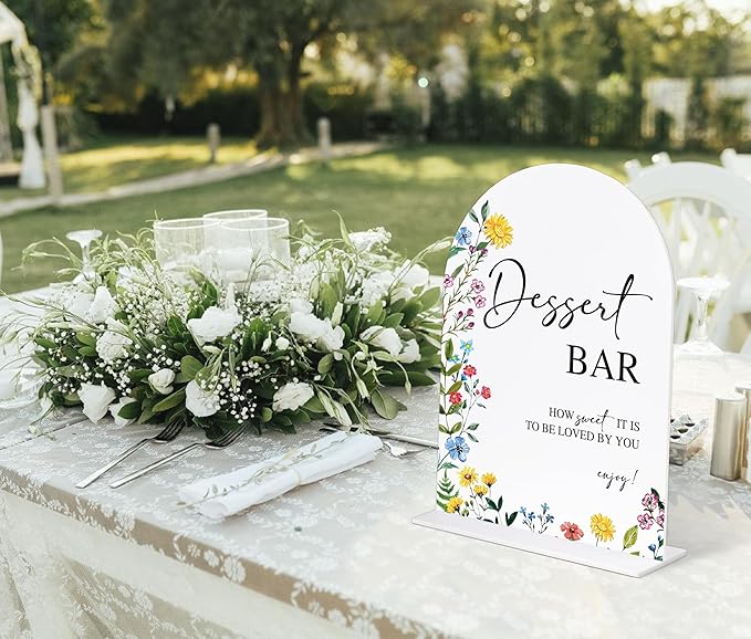 Acrylic Wedding Signs Dessert Bar Sign for Reception, 6x8" Floral Themed Arch Acrylic Dessert Table Decor, Love Is In Bloom & Baby In Bloom Decorations for Baby Shower Bridal Shower Engagement