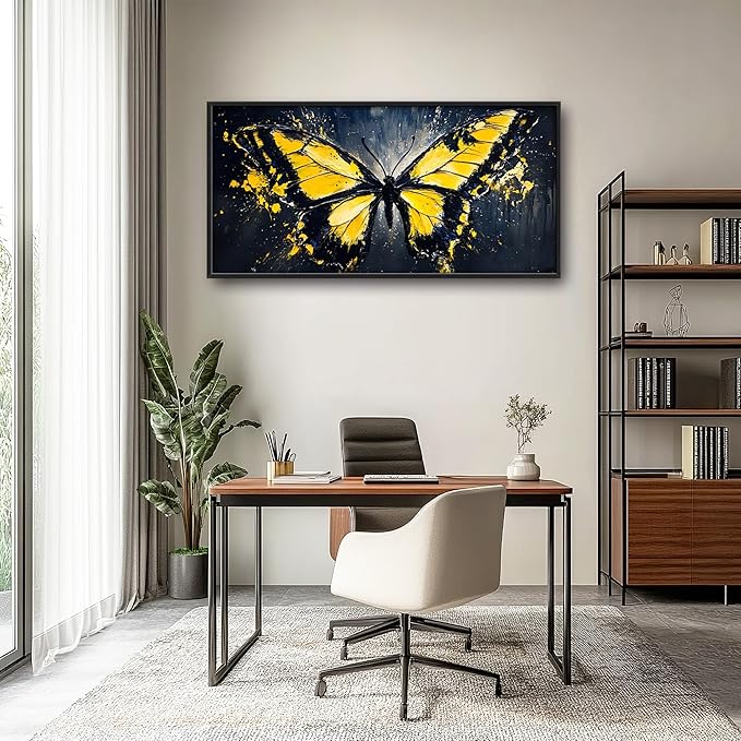 Butterfly Large Wall Art Framed Wall Decor for Living Room Black Butterfly Pictures Oversized Canvas Print Painting Modern Extra Large Framed Artwork for Bedroom Office Home Decor 60"x30"