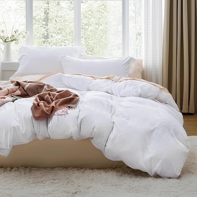 Bedsure Bright White Duvet Cover Full Size - 3 Pieces Prewashed Extra Soft Cotton-Like Bedding Set, Includes 1 Duvet Cover 80x90 Inches with Zipper Closure & 2 Pillow Shams, Comforter Not Included