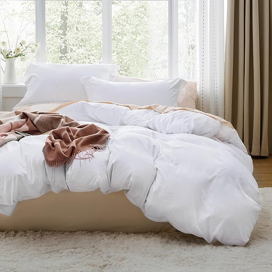 Bedsure Bright White California King Duvet Cover - Prewashed Cotton-Like Extra Soft Bedding Set, Includes 1 Cal King Duvet Cover 104x98 Inches with Zipper Closure & 2 Pillow Shams, No Comforter