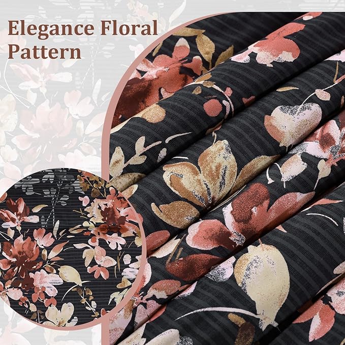 Queen Comforter Set, 7 Pieces Black and Pink Floral Comforter Set, Bed in a Bag Queen with Botanical Flowers Pattern, All Season farmhouse Queen Size Bedding Set with Sheets, Pillowcases & Shams