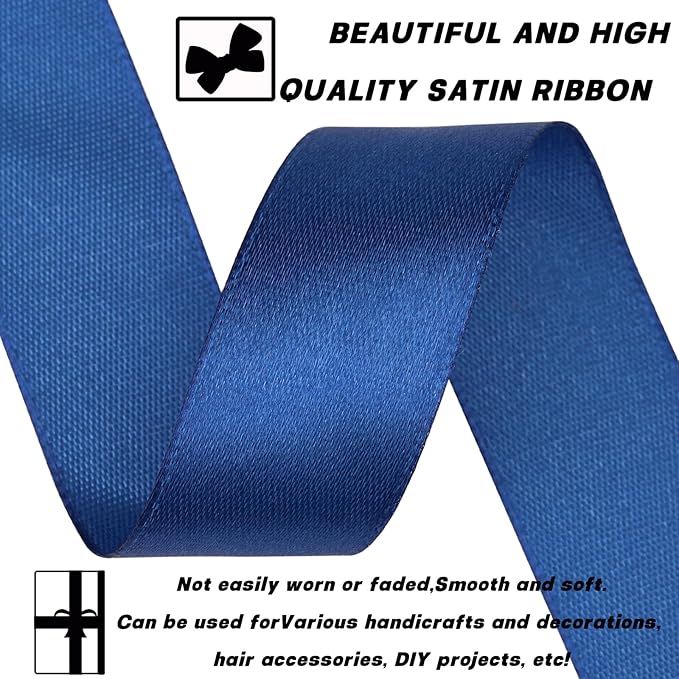7/8 Inch 30 Yards Deep Blue Satin Craft Ribbon-Single Face Polyester Ribbon for Handmade Roses,Gift Wrapping,Timeless Flower,Bouquets,Wedding and Party Decoration