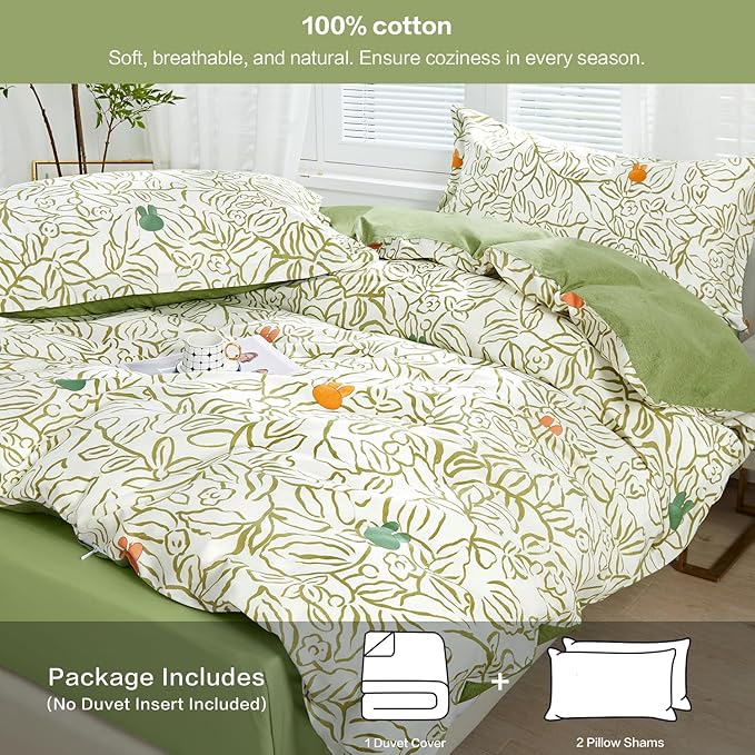 SAPHREAS Green Vine Duvet Cover Full Size Set 3pcs Abstract Botanical Plant Leaves Bedding Comforter Cover Set Garden Style 1 Duvet Cover 2 Pillow Shams, Comforter Not Included