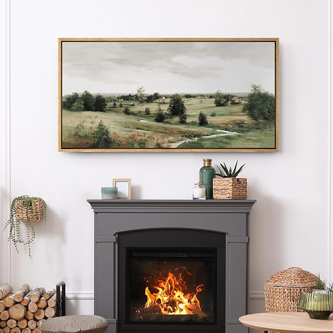 SIGNFORD Extra Large Framed Canvas Print Wall Art Rustic Countryside Landscape Illustrations Modern Art Relax/Calm Warm for Living Room, Bedroom, Office - 60"x30"