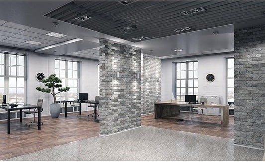 Modern Office Background for Video Conference Business Office Backdrop Interior Brick Wall Windows Virtual Offices Scene Photography Background Live Video Zoom Calls Backdrop Props 8x6ft