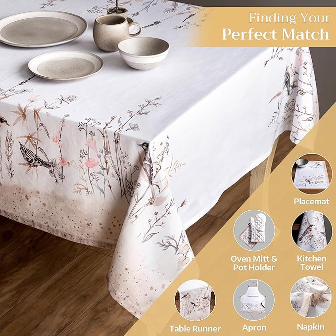 Maison d' Hermine Table Cloth Rectangle Table 100% Cotton 60 x 90 Inches Tablecloth Reusable for Dining Room, Farmhouse, Home, Party, Festive & Wedding Spring Summer - Meadow Florals - Brown
