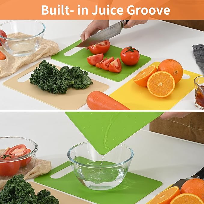Kitchen Cutting Board Set of 6, Plastic Cutting Boards with Easy Grip Handle for Kitchen Cooking, Non Slip Cutting Mat Pad for Meat, Fruit, Vegetables, 12 Inch by 8 Inch