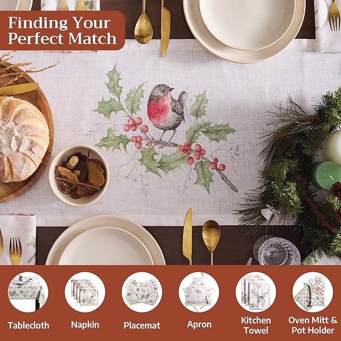 Maison d' Hermine Table Runner 100% Cotton Single Layer Table Runners 72 inches Long for Thanksgiving Christmas Decorations Home Kitchen Dining Party Wedding (Christmas Dew, 14.5" x 72")