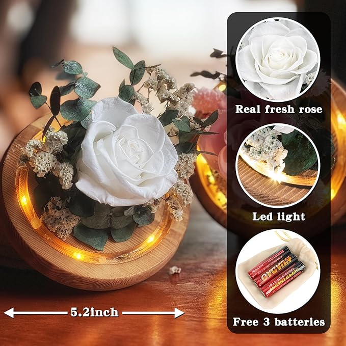 Preserved Roses & Fresh Flowers Bouquet – Gift for Women, Roses That Last Forever, Flowers for Delivery Prime, White Roses – Birthday, Mother’s Day & Christmas