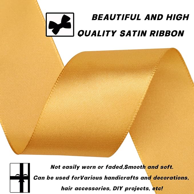 1-1/2 Inch 60 Yards Champagne Gold Solid Satin Ribbon for Gift Wrapping,Craft Floral Bouquets,Wedding Party,Timeless Flower,Decoration Floral Hair,Balloons