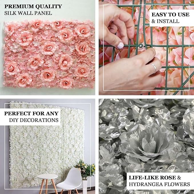 Efavormart 4 Pack 11 Sq ft. UV Protected White 3D Silk Rose & Hydrangea Flower Panel Wall Mat for DIY Party Centerpieces Decor