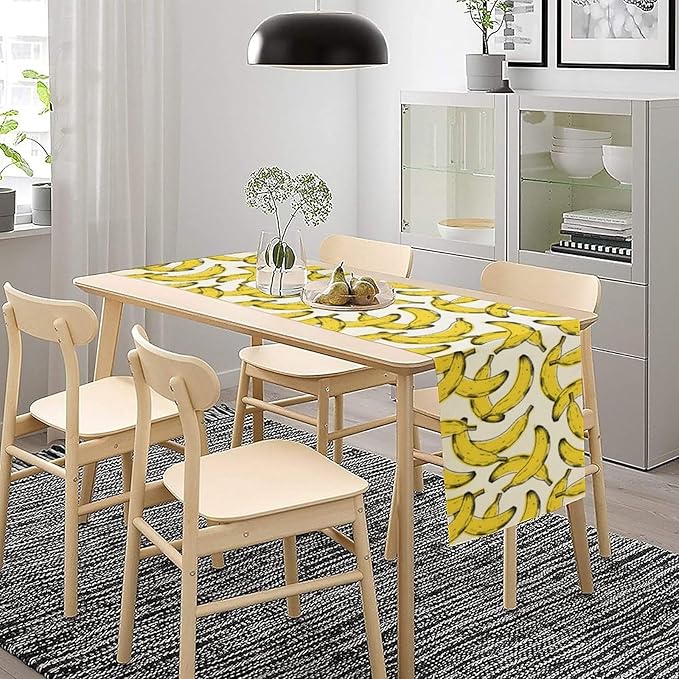 Banana Fruit Table Runner, Kitchen Dining Table Decor, Watercolor Tropical Fruit Palm Leaves Table Runners for Indoor Outdoor Home Farmhouse Holiday Wedding Birthday Party Decoration, 13 x90 Inch