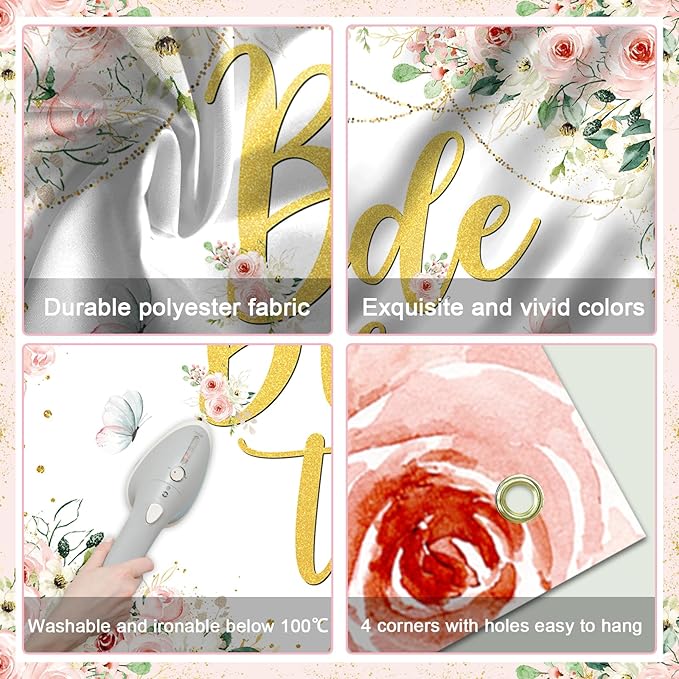 Mocsicka Bridal Shower Backdrop Pink Floral Bride to Be Banner Pink Engagement Bachelorette Party Decorations Photo Booth Props