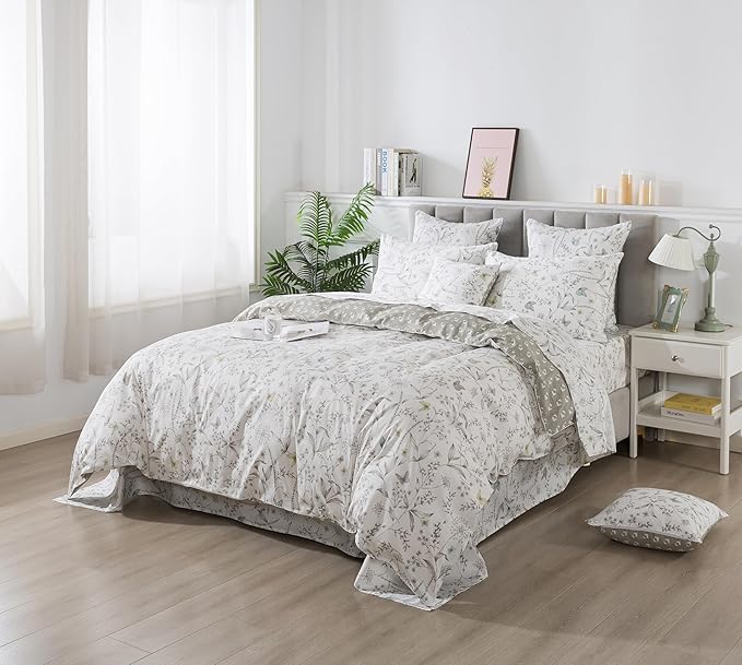 FADFAY Duvet Cover Set Queen Colorful Butterfly Bedding Vintage Botanical Comforter Cover Set Shabby Branches Bedding 100% Cotton Ultra Soft Quilt Cover with Hidden Zipper Closure 3Pcs, Queen Size