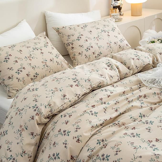 Floral Full Comforter Set 3 Pieces Soft Chic Garden Style Floral Print Lightweight Vintage Botanical Flowers Comforter Set for All Seasons 1 Comforter and 2 Pillowcases