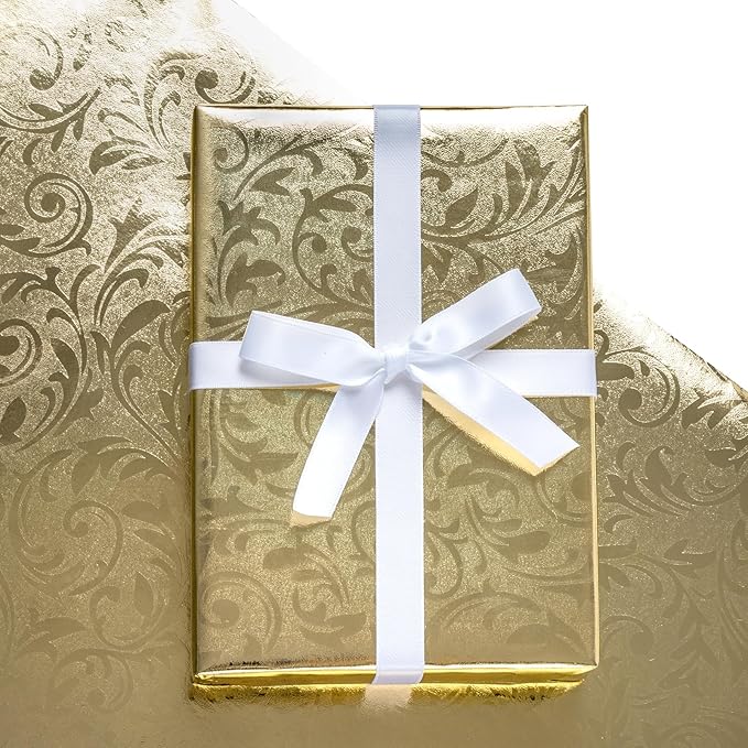 LeZakaa 3D Embossed Floral Foil Gold Wrapping Paper, Vintage Flower Metallic Foil for Birthday Christmas Party Holiday Gift Wrap, for DIY Crafts Scrapbook, Mini Roll 17 inch x 32.8 Ft(Gold)