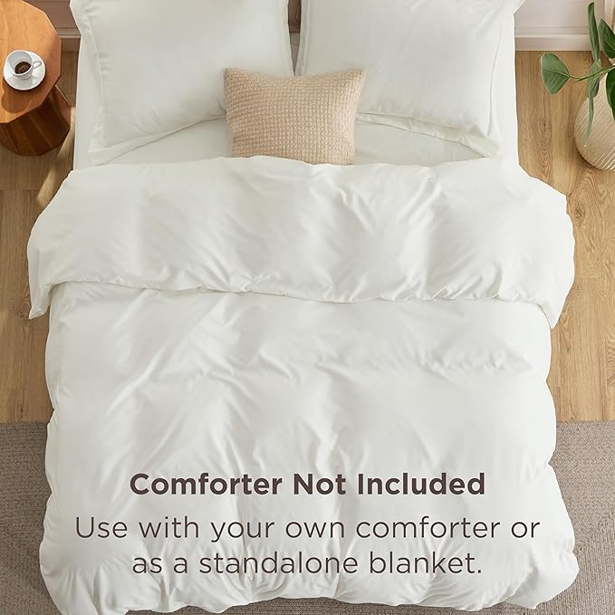 Bedsure Duvet Cover with Fitted Sheet Queen - Deep Pocket, Hotel Luxury Soft Double Brushed Bedding Set with Zipper Closure, 1 Duvet Cover, 1 Fitted Sheet, 2 Pillow Shams, NO Comforter, Ivory White