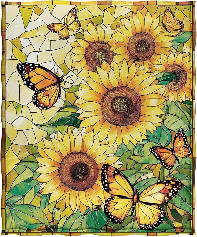 Jekeno Sunflower Gifts Blanket for Women Girls, Sunflowers Butterfly Throw Butterfly Decor Gifts for Sunflower Lovers Adult Kids, Cute Blanket for Home Living Room Bed Couch