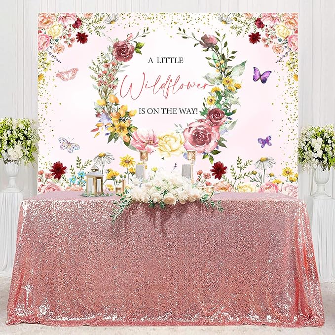 InMemory Wildflower Baby Shower Backdrop Pink Floral Party Decorations for Girl,A Little Wildflower is On The Way Banner Background Wild flower Theme Baby Shower Party Supplies Photoshoot Props 10x7ft