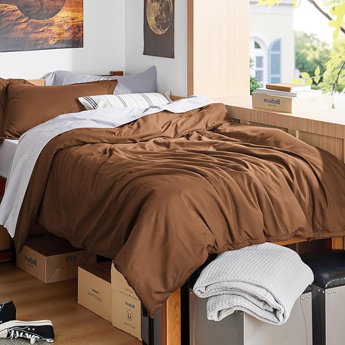 Bedsure Duvet Cover Twin/Twin XL Size - Soft Double Brushed Bedding Set for Kids & Adults, Zipper Closure, 2 Pieces, Includes 1 Duvet Cover (68"x90") & 1 Pillow Sham, NO Comforter, Brown