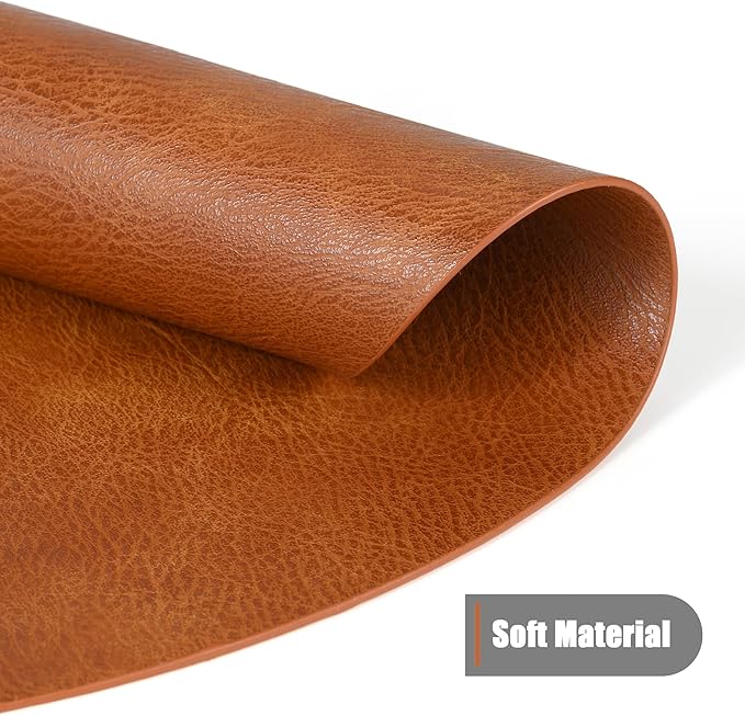 UnivoColors PU Leather Placemats Set of 6,15" Round Washed Cowhide Pattern Table Mats for Dining Table, Kitchen, Party Decoration(Retro Reddish Brown)