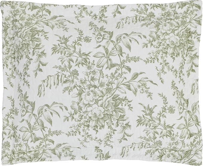 Laura Ashley - King Quilt Set, Soft & Reversible Cotton Floral Bedding with a Medium Weight Feel, 3 Piece Bed Set with Matching Pillowcases (Bedford Green/Off-White)