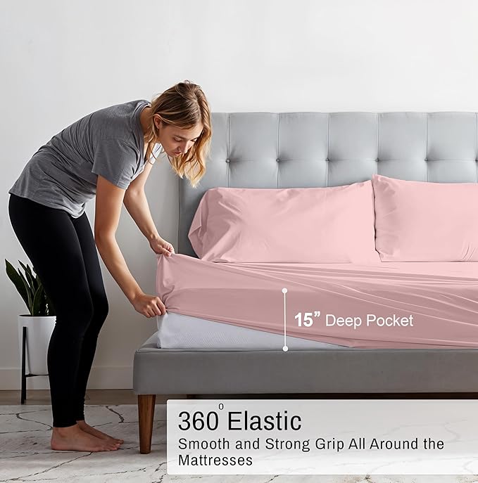RUVANTI 100% Organic Cotton Sheets Full Size, Percale Weave, GOTS Certified, 4-Piece Set, Deep Pocket 15", Crisp & Breathable, Soft Durable Bedding, Sábanas Algodón Orgánico – Peach Skin