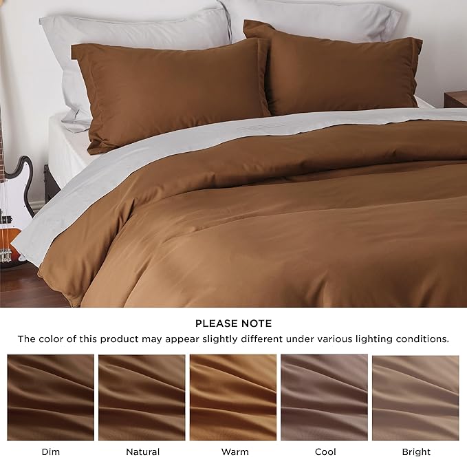 Bedsure Duvet Cover King Size - Soft Double Brushed Bedding Set for Kids & Adults, Zipper Closure, 3 Pieces, Includes 1 Duvet Cover (104"x90") & 2 Pillow Shams, NO Comforter, Brown