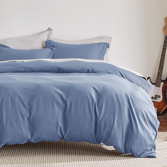 Bedsure Duvet Cover Full Size - Soft Double Brushed Bedding Set for Kids & Adults, Zipper Closure, 3 Pieces, Includes 1 Duvet Cover (80"x90") & 2 Pillow Shams, NO Comforter, Slate Blue