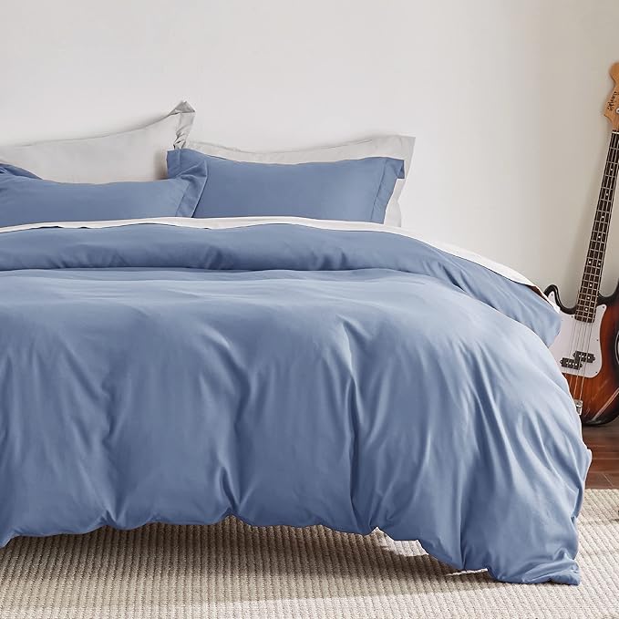 Bedsure Duvet Cover Queen Size - Soft Double Brushed Bedding Set for Kids & Adults, Zipper Closure, 3 Pieces, Includes 1 Duvet Cover (90"x90") & 2 Pillow Shams, NO Comforter, Slate Blue
