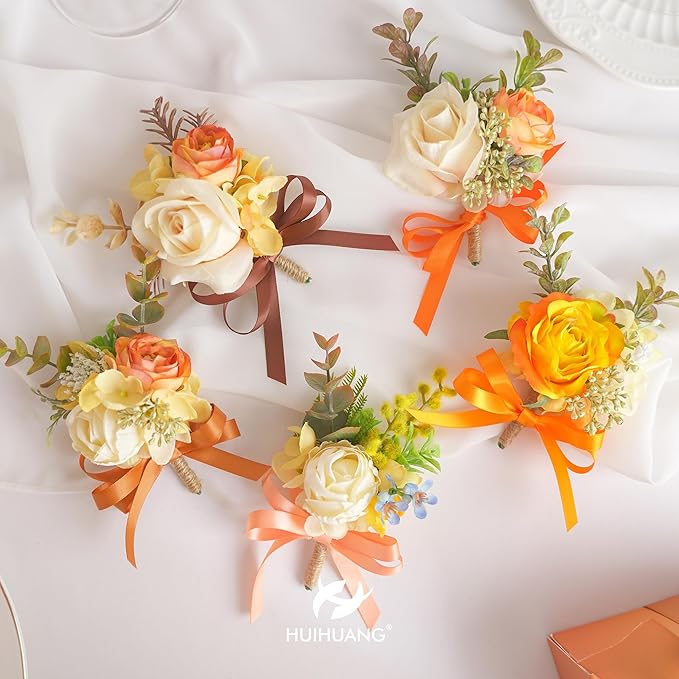 HUIHUANG Satin Ribbon 3/8 inch Orange Terracotta Double-Faced Silk Satin Ribbons for Hair Crafts Bows Making Gift Wrapping Fall Wedding Bridal Shower Decor - 5 Rolls, Total 50 Yards