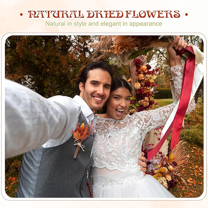 10 Pack Fall Decor Dried Flowers Bouquets Burnt Orange Flowers with Stems Natural Dried Flowers for Small Vase Fall Decorations for Home Floral Arrangement for Autumn Harvest Thanksgiving Table Decor