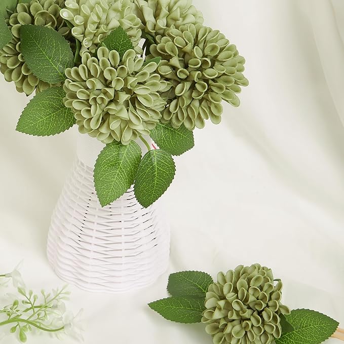 Artificial Flowers, 50pcs Artificial Rose for DIY Wedding Bouquets Centerpieces Arrangements, Elf Green Dahlia Flowers with Stem for Bridal Shower Party Home Decorations