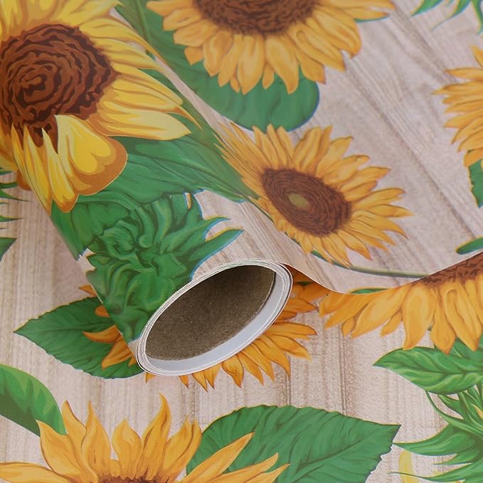 Aimyoo Sunflower Floral Wrapping Paper Roll 17 in x 10 ft, Yellow Flower Gift Wrap for Wedding Bridal Shower Women Birthday