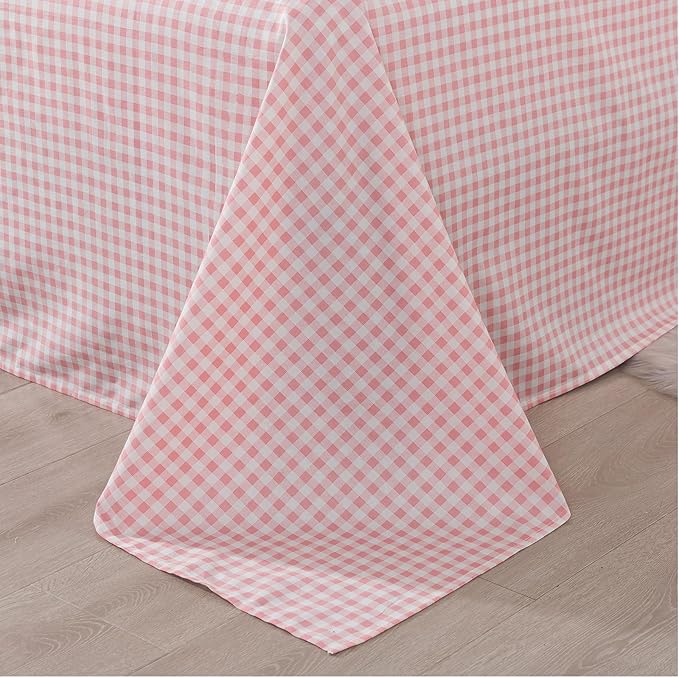 FADFAY Pink Plaid King Size Sheets 100% Cotton Geometric Checker Bedding Teens Grid White Gingham Pattern College Bedding Deep Pocket Sheets with 2 Pillowcases Ultra Soft 4pcs, King Size