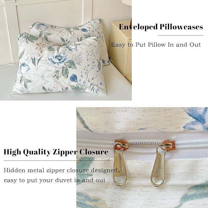 EAVD Cotton Duvet Cover King Size Floral Print Duvet Cover Soft Chic Shabby Garden Colorful Floral Bedding Set with 2 Pillowcases Fresh Spring Botanical Comforter Cover with Zipper Closure