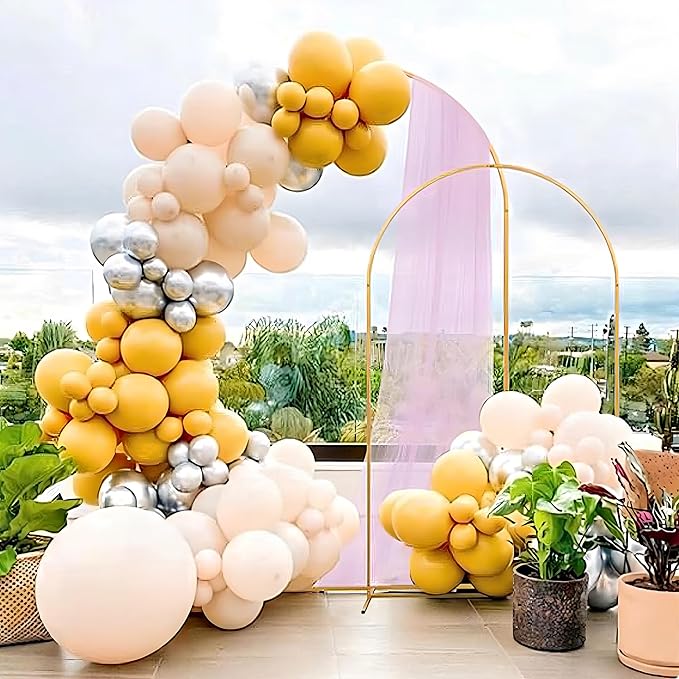 6FT Arch Backdrop Stand for Party, Wedding Arch Stand for Ceremony Birthday Party Baby Showers Photo Booth Easy Assembly Supports Flowers Balloons and Decor,Gold Short