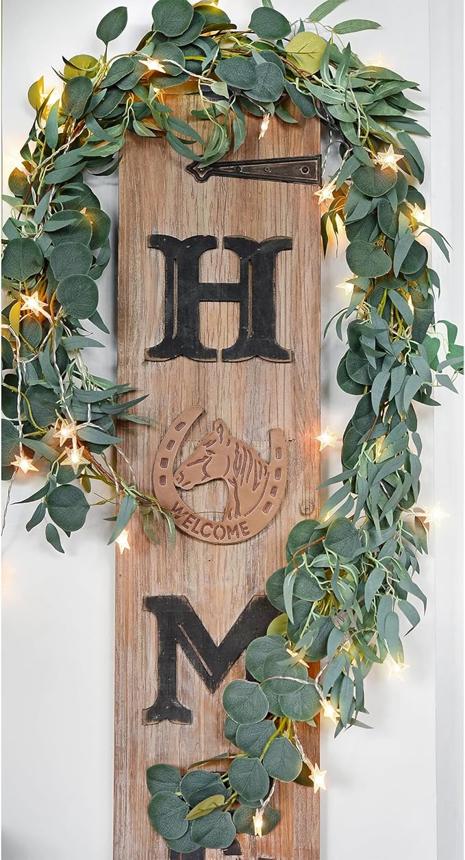 FiveSeasonStuff Woodland Whispers: Rustic Willow and Eucalyptus Garlands with 33 Feet 80 LED Star String Lights (Battery-Powered)