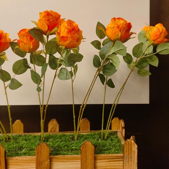 Artificial Roses 50 Pcs - Lifelike Single Stem Fake Roses with Natural Petal Texture,Fade-Resistant Silk Flowers for Wedding Decor,Home Vase Arrangements,Party Centerpieces (50, Orange)