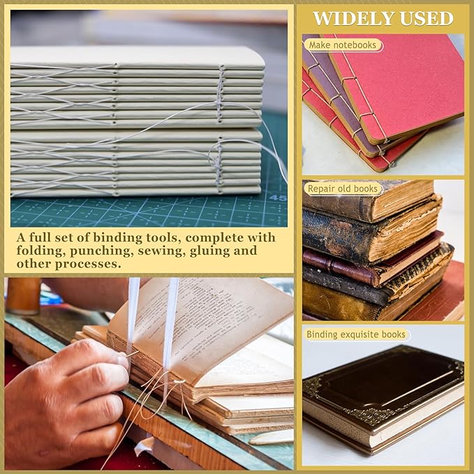 JUPEAN Book Binding Kits 24 Pcs Bookbinding kit Bookbinding Supplies with Bone Folders Tool Binding Ribbon Waxed Thread for Beginners
