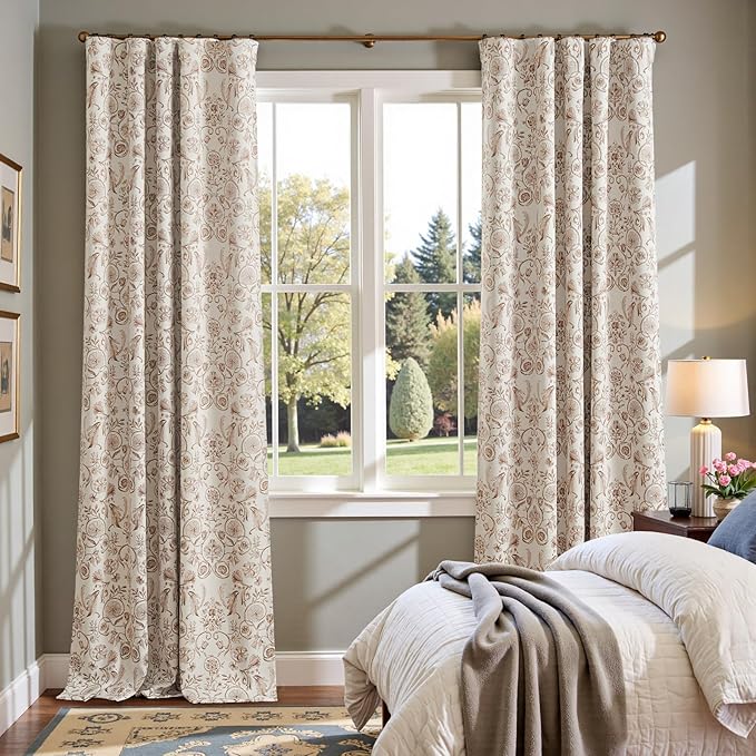 jinchan Floral Blackout Curtains for Bedroom Living Room 96 Inches Length Farmhouse Curtains Room Darkening Vintage Drapes Traditional Rod Pocket Window Treatment 2 Panels Set Taupe on Beige