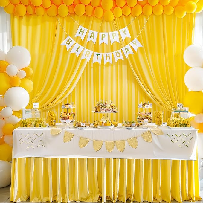 Yellow Backdrop Curtains-Wrinkle-Free Polyester Photography Drapes Party Curtain Background for Baby Shower Wedding Decorations- 16 X10FT (Yellow)