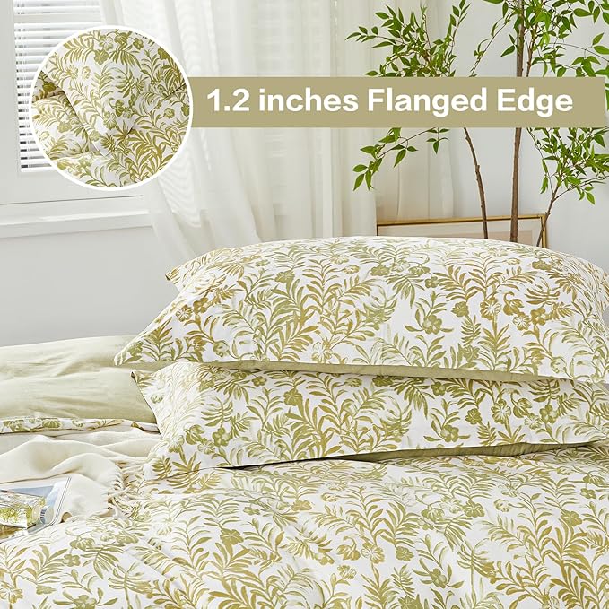 SAPHREAS Full Size Yellow Leaves Pattern Duvet Cover Set 3pcs 100% Cotton Soft Leaf Bedding Comforter Cover Set 1 Duvet Cover 2 Pillow Shams, Comforter Not Included