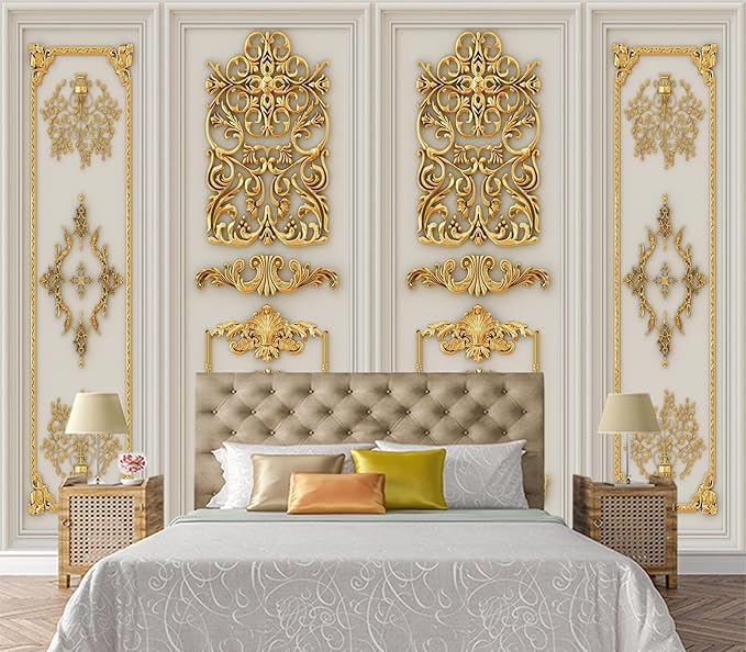 Eierme-Interior Walls with Golden Relief Patterns Mural Wallpaper Peel and Stick 160" x 114"