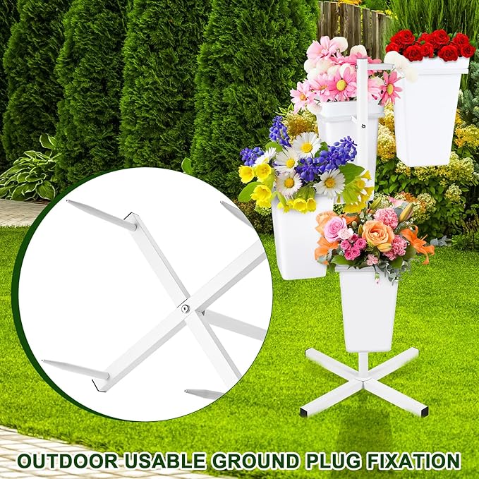 Flower Display Stand with Buckets, Metal Flower Bar Stand Rustic Farmhouse Florist Bouquet Holder Flower Cart Display Shelf for Outdoor Patio Garden Wedding Decor (Square)