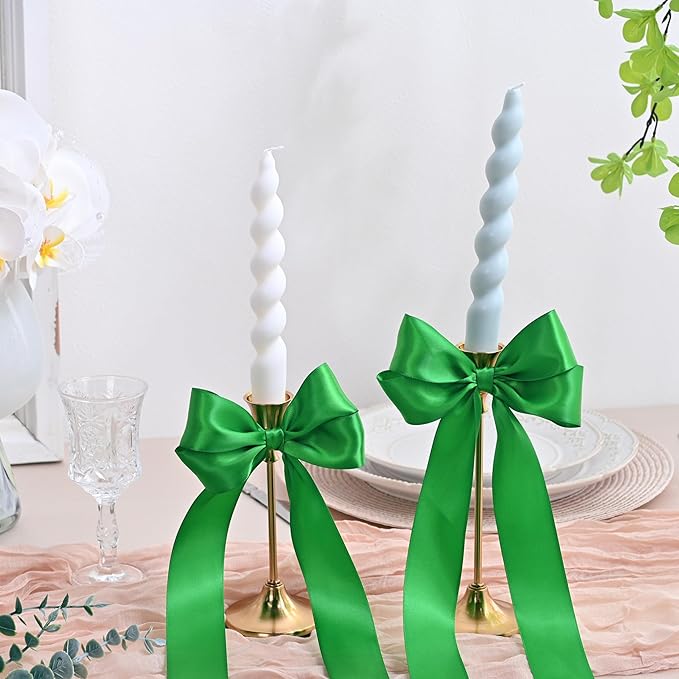 Double Face Emerald Green Satin Ribbon 1-1/2 inch X 50 Yards Polyester Emerald Green Ribbon for Gift Wrapping Very Suitable for Weddings Party Invitation Decorations and More
