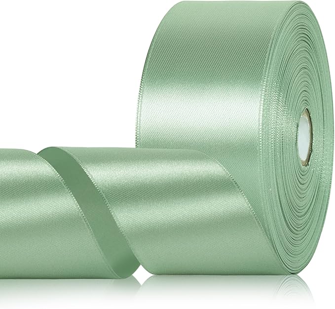 Sage Green Ribbon 2 Inch, 60 Yards Light Green Satin Ribbon for Crafts, Gift Wrapping, Birthday Party, Flower Bouquet, Easter, Wedding, Christmas, Halloween
